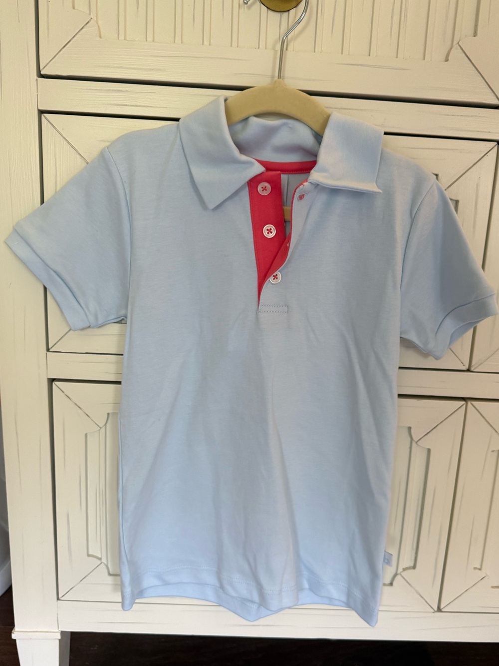 NWT Bella Bliss Light Blue Polo with Red Placket Size 4